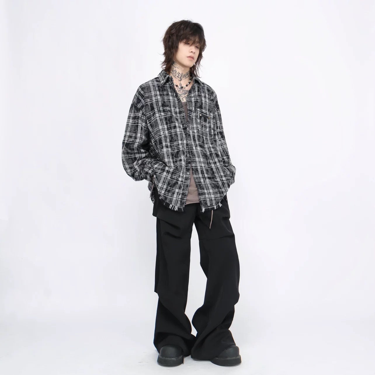 Men’s Plaid Overshirt Jacket – American Casual Vintage Streetwear Outerwear   FE0298