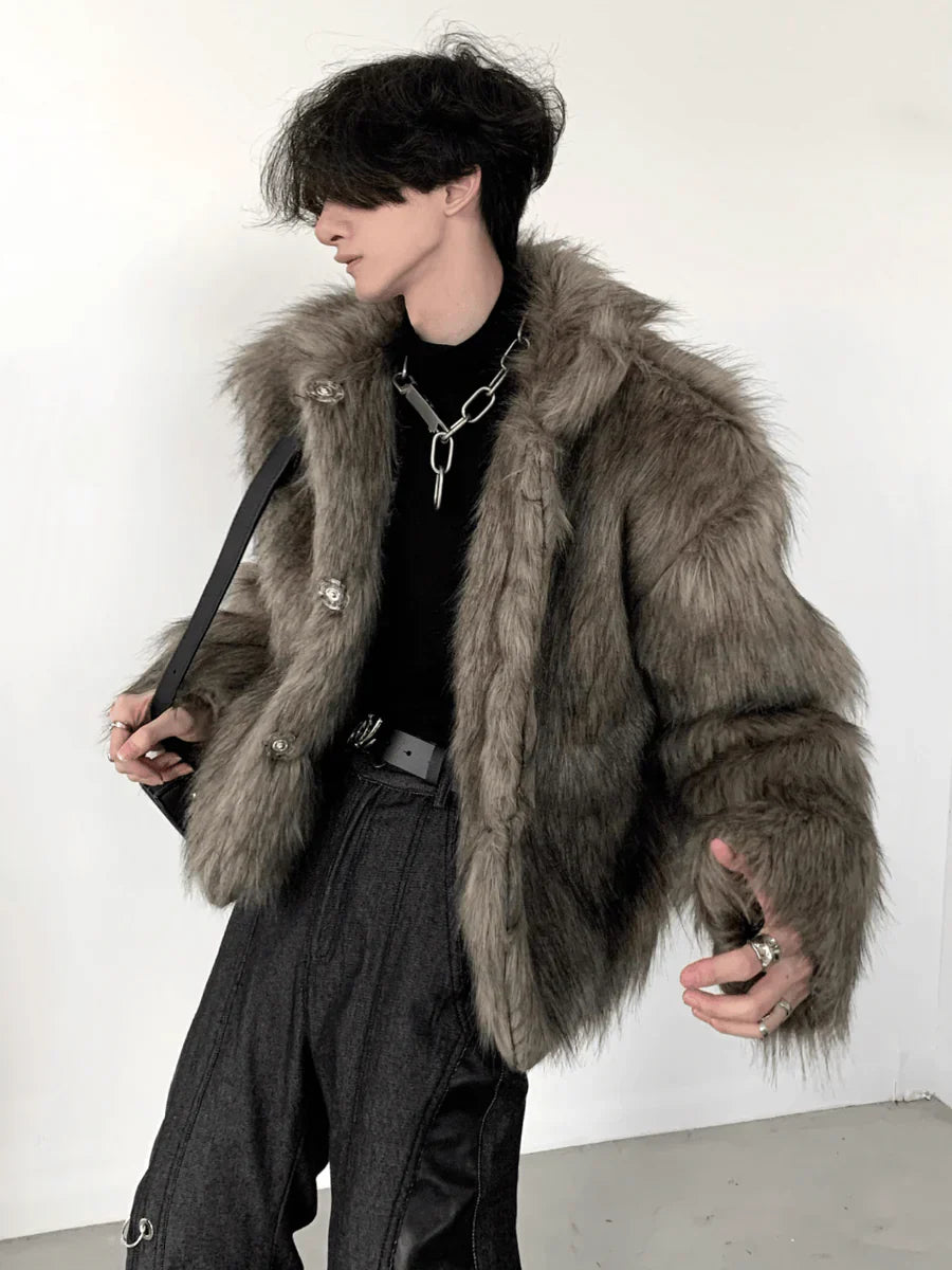 LONG HAIRY SHORT SECTION FAUX FUR COAT FE0459