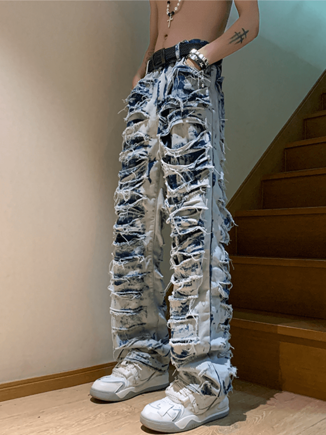 High street damage denim pants  FE0426