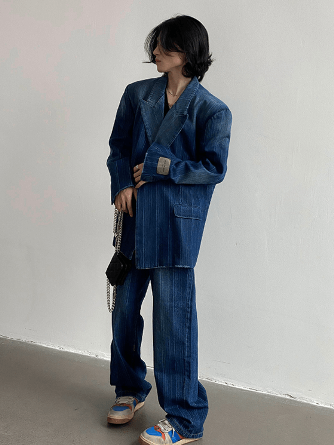 [GENESISBOY] Washed striped loose denim suit  FE0609