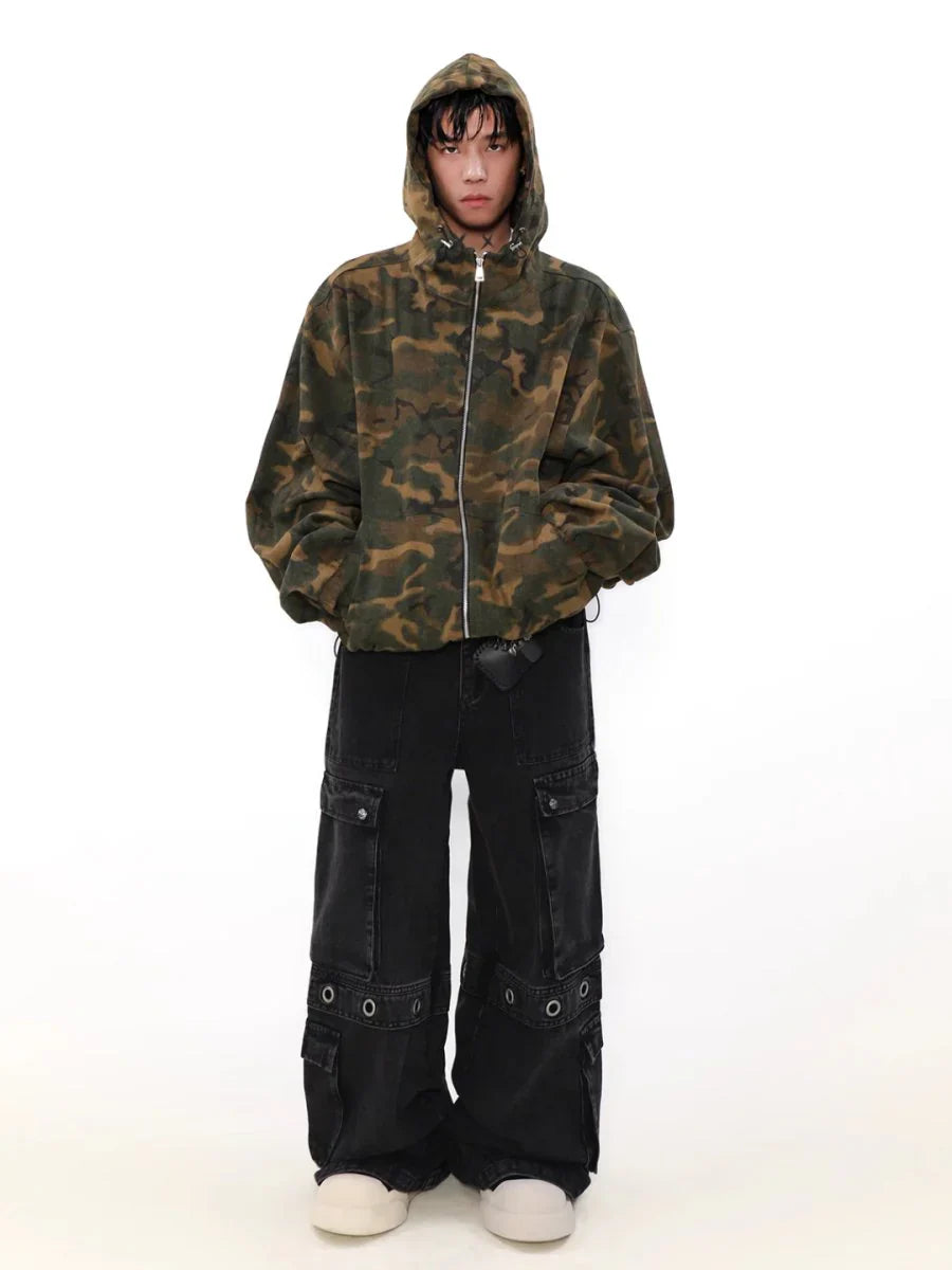 LOOSE ZIPPER HOODED JACKET  FE0123