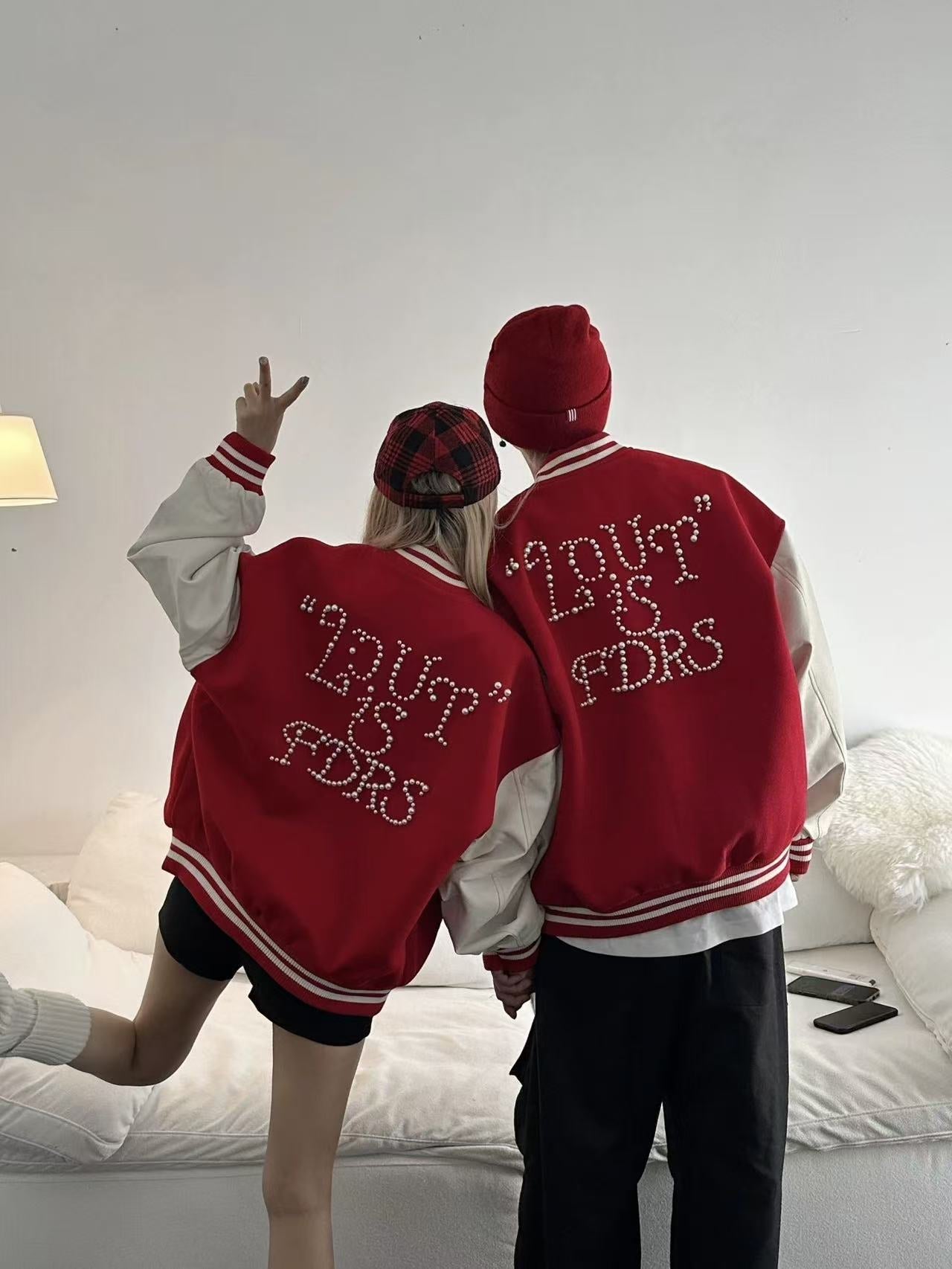 American Streetwear Rhinestone Baseball Jacket   FE0272