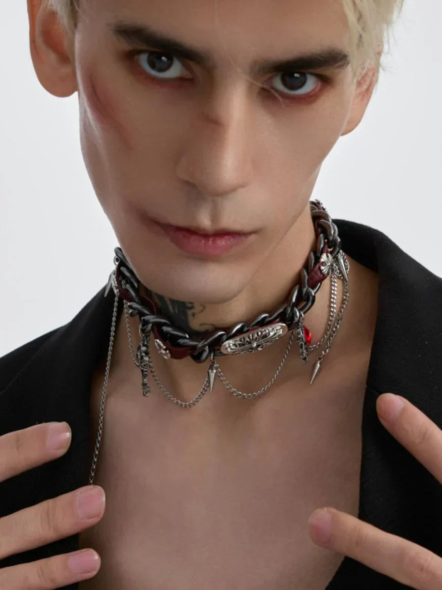 [STRUC TON] LEATHER PUNK NECKLACE   FA094