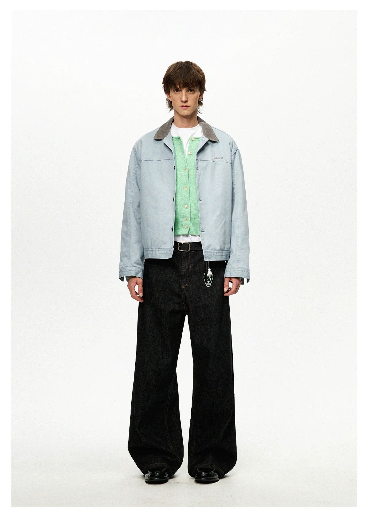 Men’s Color-Block Workwear Jacket – American Retro Contrast Collar Utility Outerwear  FE0005