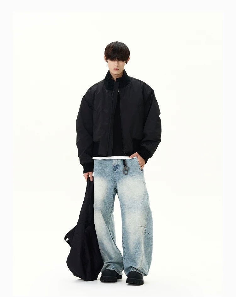 Men’s Short Padded Bomber Jacket – American Retro Street Winter Coat   FE0312