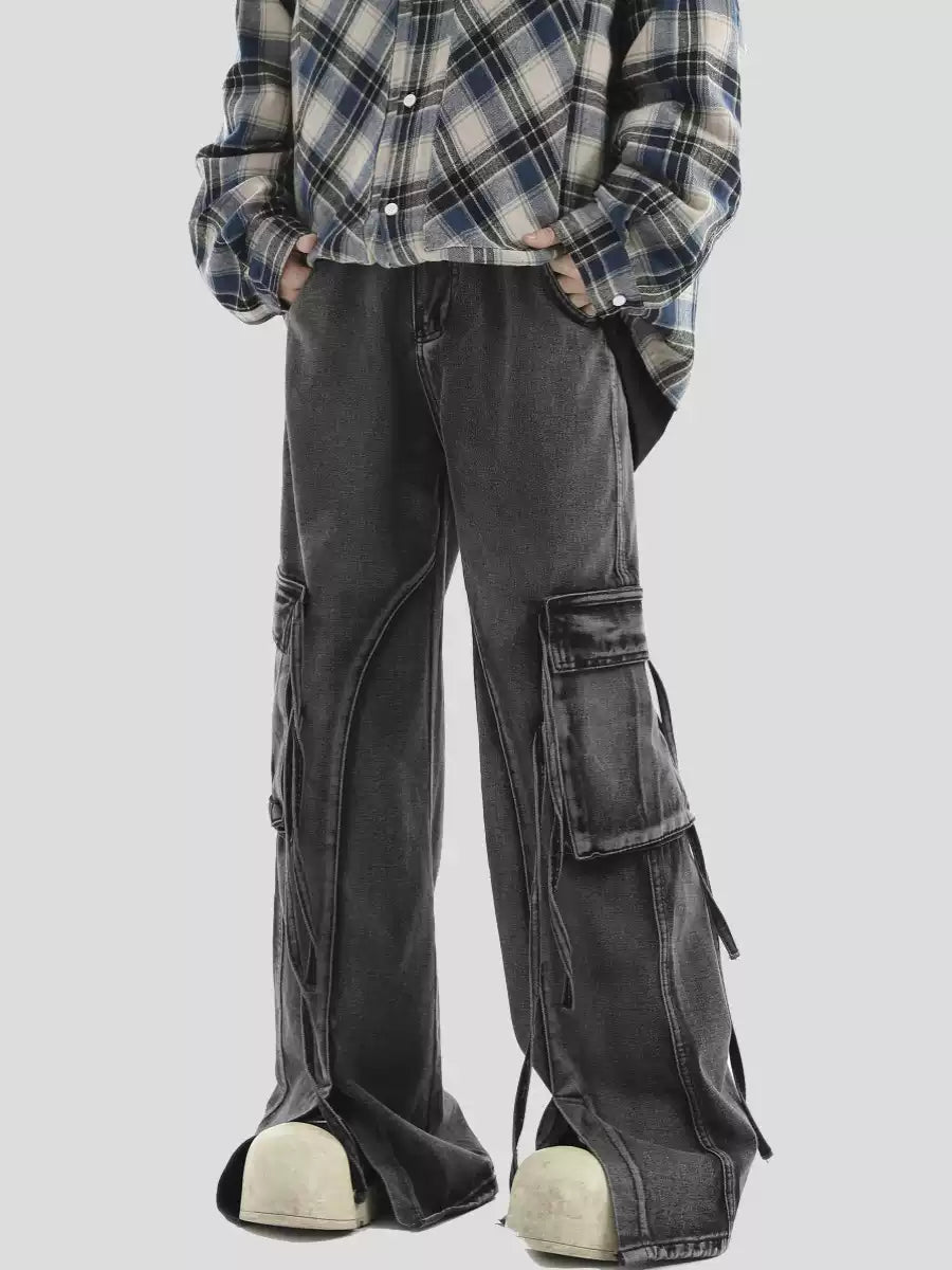 MULTI-POCKET LOOSE STRAIGHT LONG JEANS   FE0403