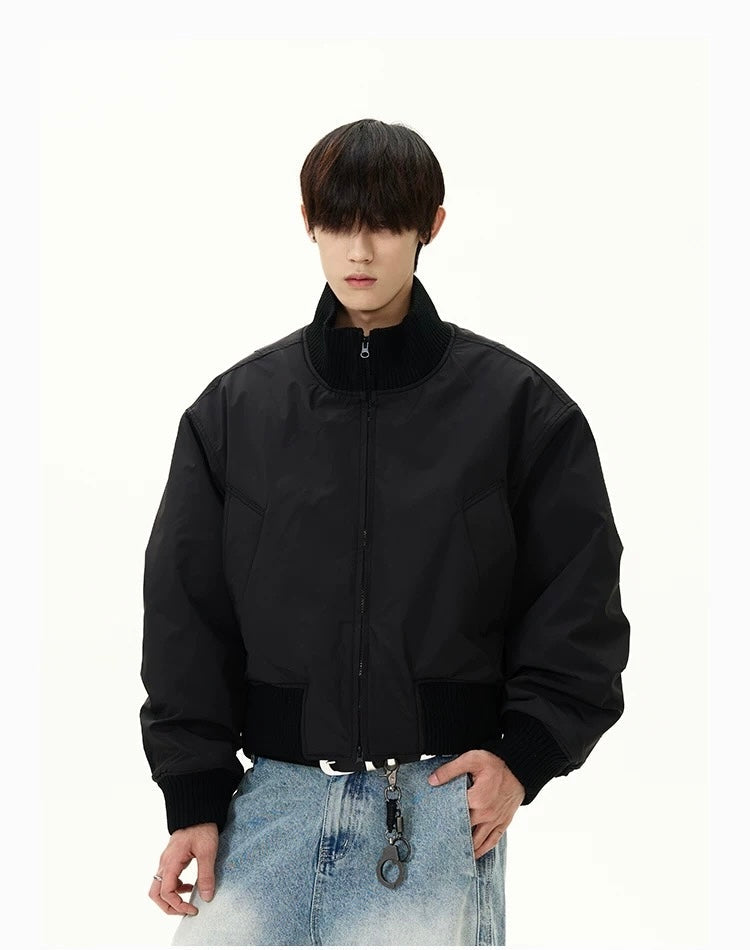 Men’s Short Padded Bomber Jacket – American Retro Street Winter Coat   FE0312