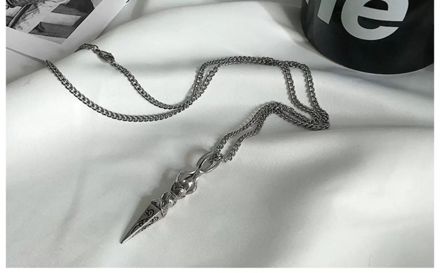 Men’s Punk Vintage Titanium Steel Pendant Necklace | Retro Dark Streetwear Chain with Distressed Finish FA073