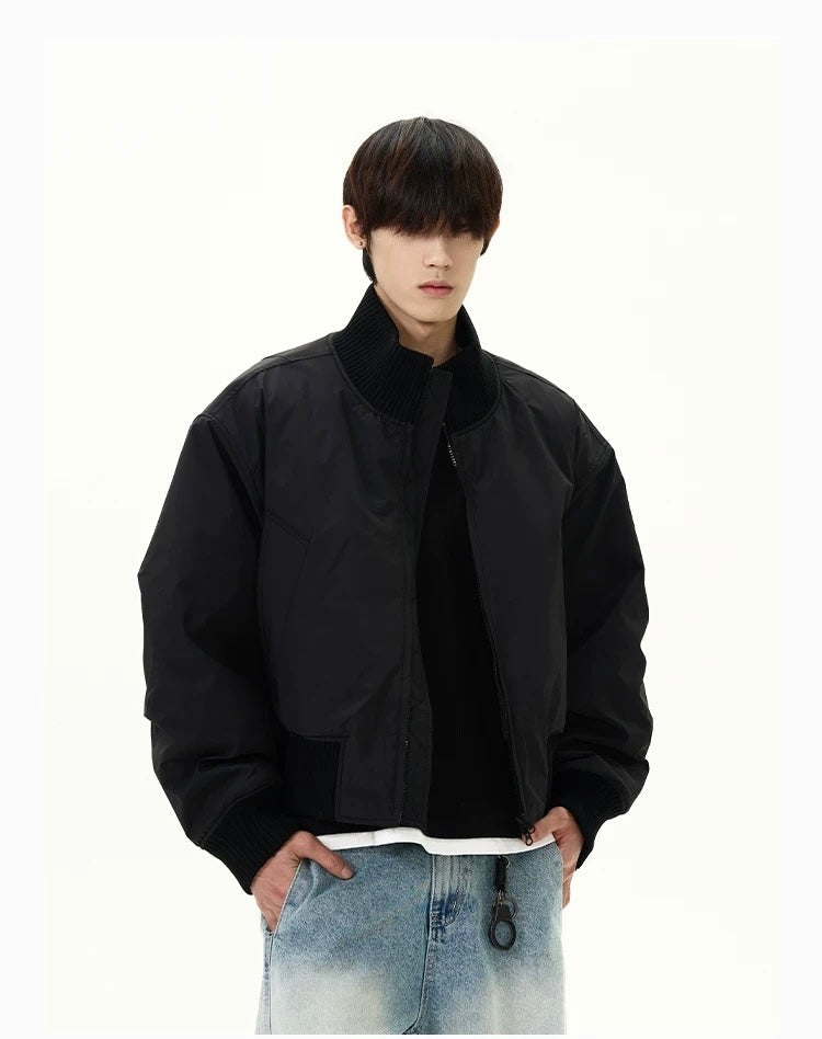 Men’s Short Padded Bomber Jacket – American Retro Street Winter Coat   FE0312