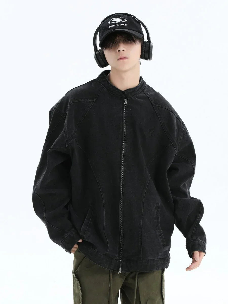 [INSstudios] WASHED DENIM JACKET ZIPPER FE0480