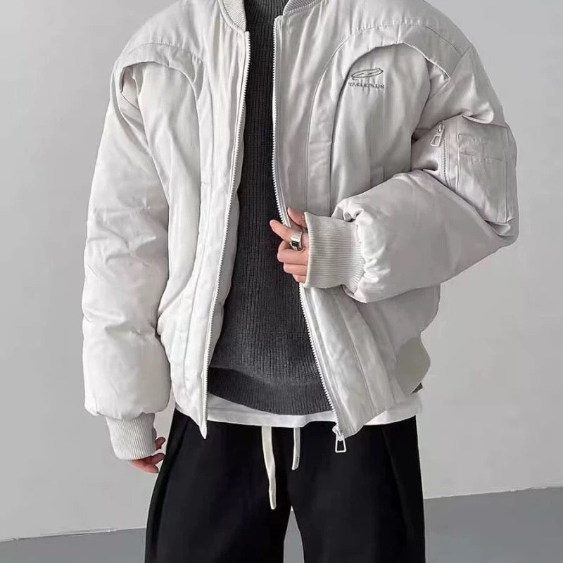Men’s Deconstructed Bomber Jacket – American Retro High-Street Flight Outerwear FE0041