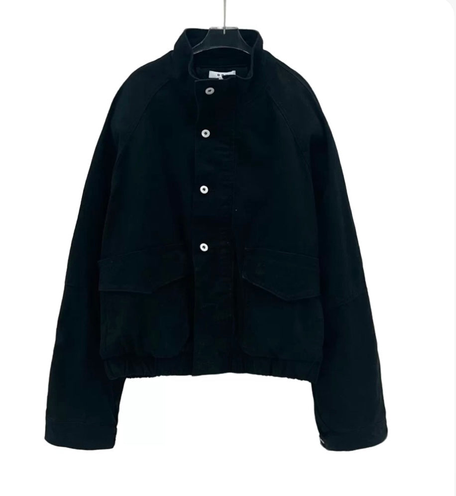 Men’s Short Utility Stand Collar Jacket – Vintage Workwear Streetwear Outerwear FE0051