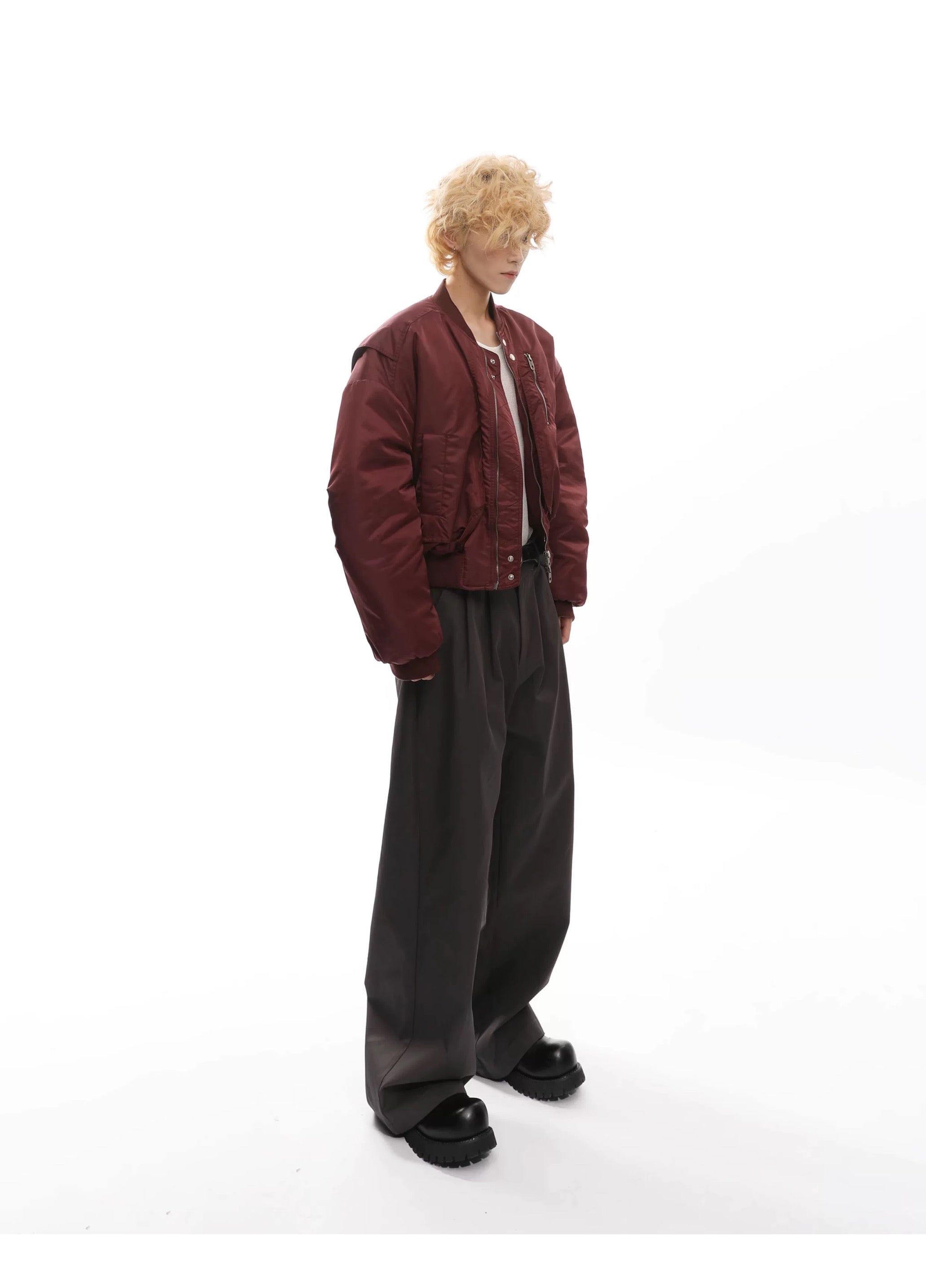 Men’s Cropped Bomber Puffer Jacket – American High Street Short Cotton Outerwear   FE0025