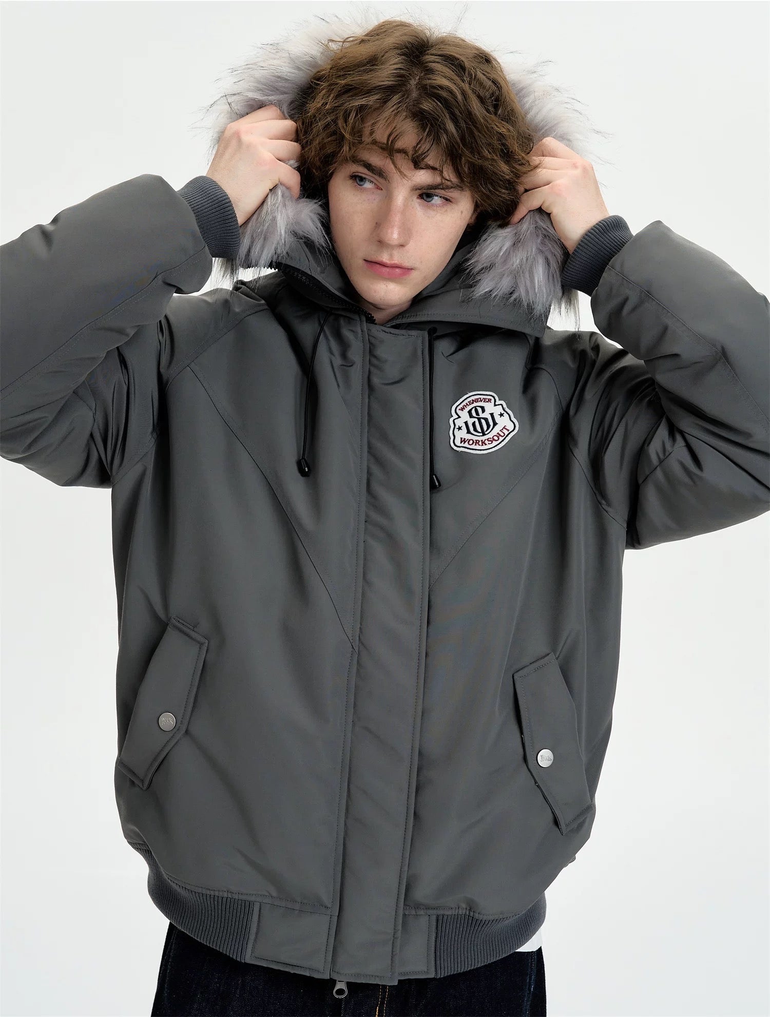 Detachable Fur Hooded Parka – Vintage American Winter Cotton Jacket  FE0345