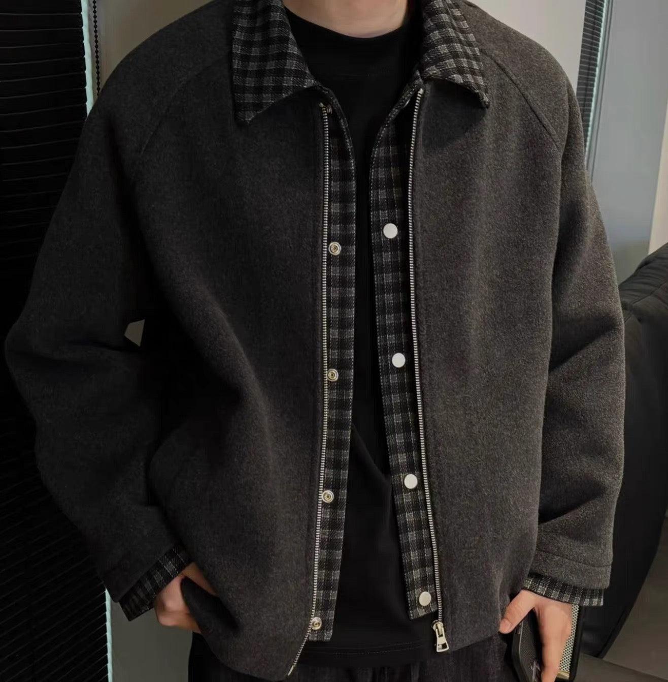 Men’s Loose-Fit Sheep Wool Padded Jacket   FE0075