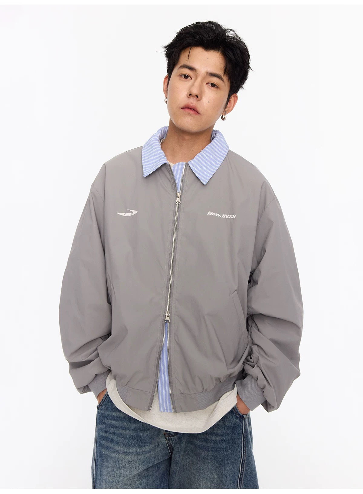 Men’s Vintage Embroidered Layered Baseball Jacket – Retro Streetwear Bomber Coat   FE0017