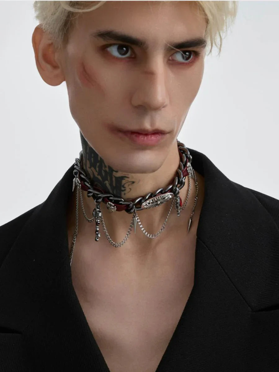 [STRUC TON] LEATHER PUNK NECKLACE   FA094