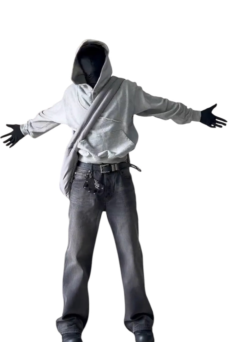 ASYMMETRIC BUTTON-UP HOODED SWEATSHIRT   FE0230