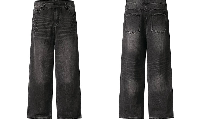 Men’s Vintage Washed Wide-Leg Jeans – American Retro Streetwear Denim   FE0037