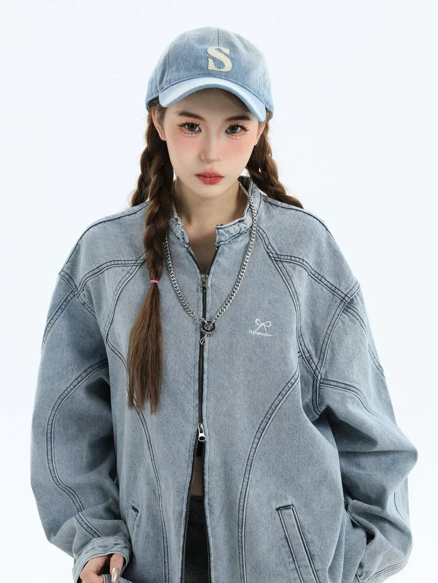 [INSstudios] WASHED DENIM JACKET ZIPPER FE0480