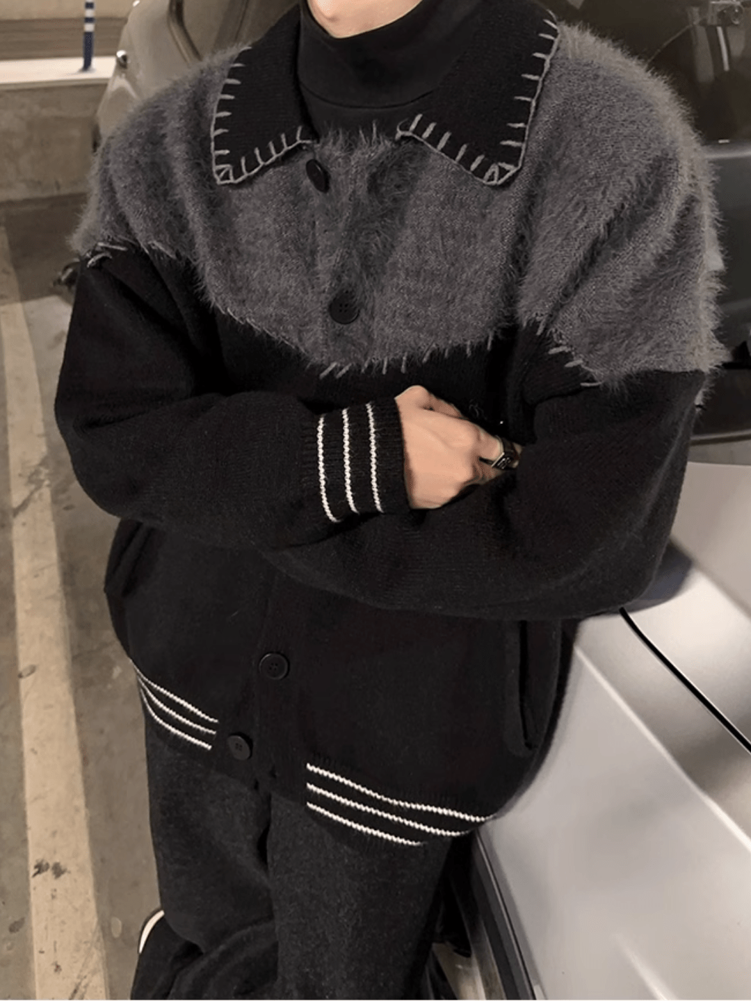 [JM HOMME] Clashing color loose sweater jacket   FE0619
