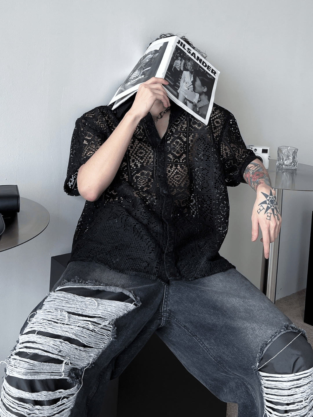 hollow design sense loose shirts FE0560