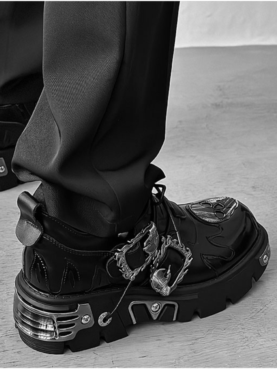 Punk Metal Leather Shoes S036