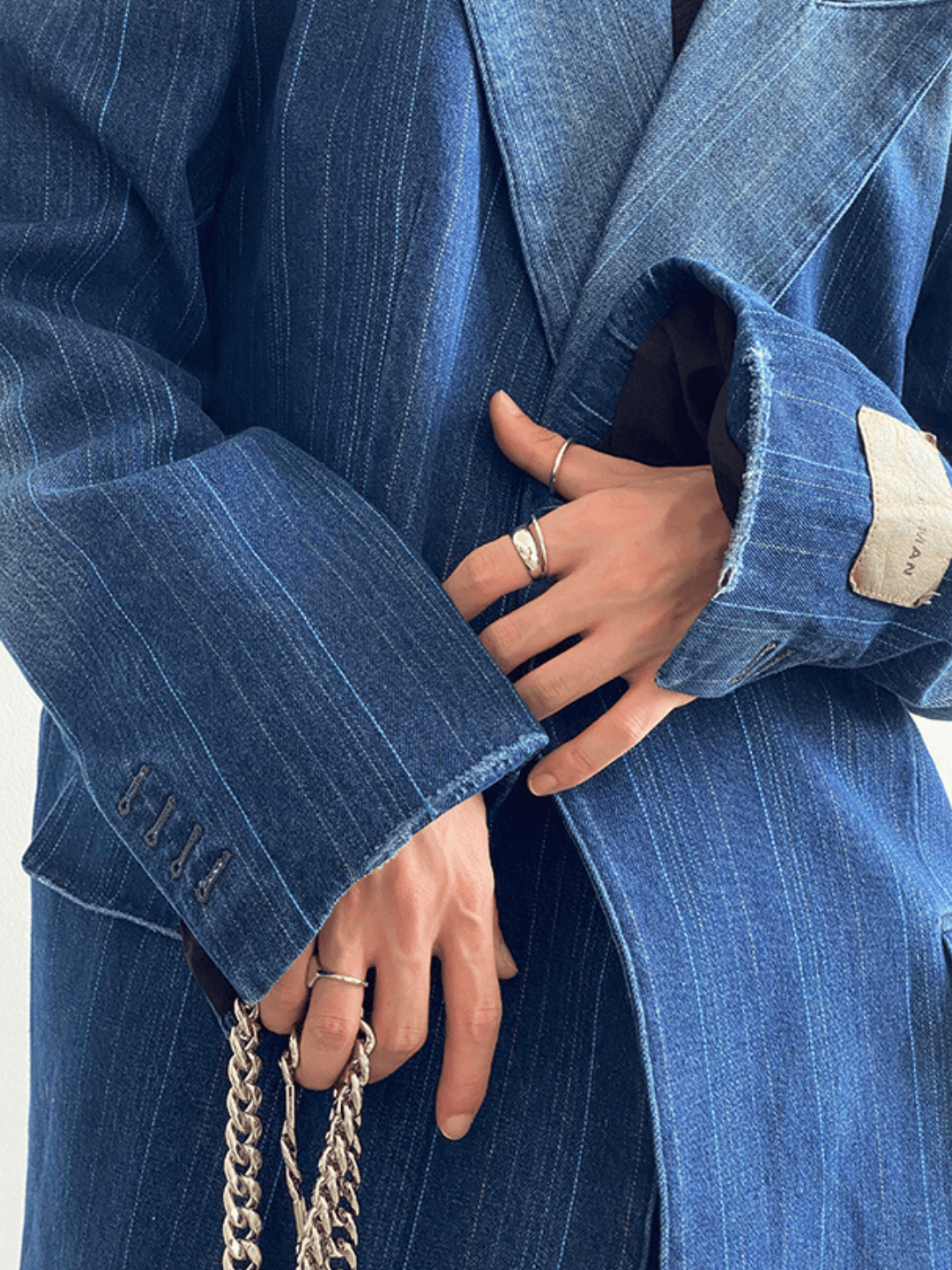 [GENESISBOY] Washed striped loose denim suit  FE0609