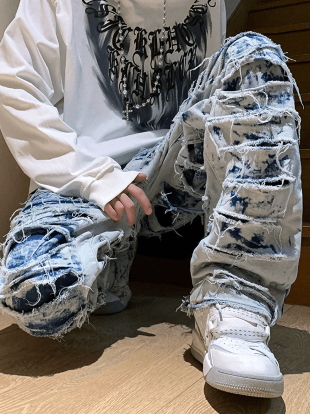 High street damage denim pants  FE0426