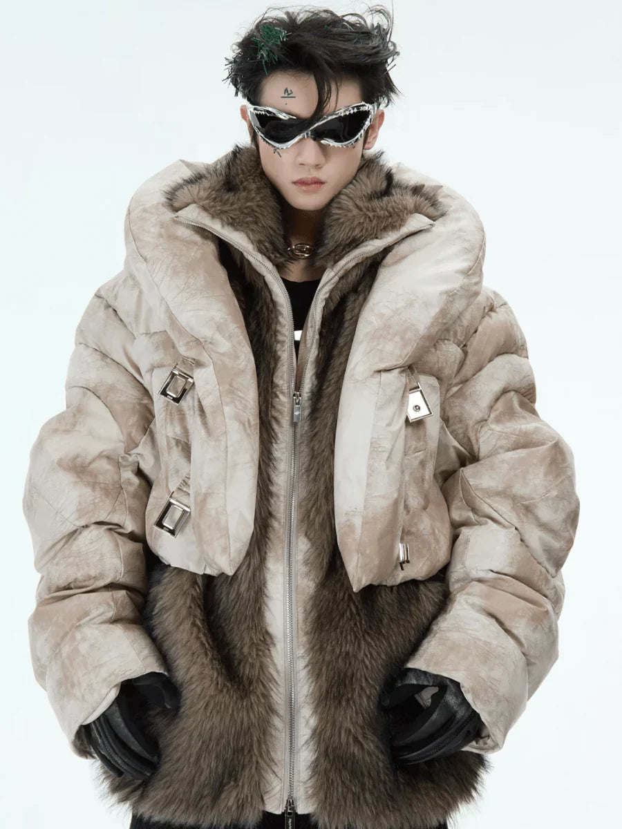 [CULTUREE] FAKE TWO-PIECE DESIGN FUR COTTON JACKET   FE0489