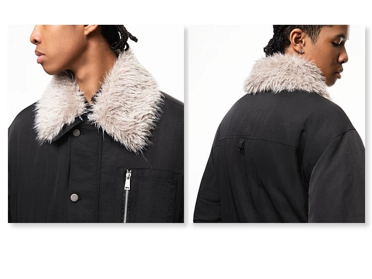 Men’s Detachable Fur Collar Padded Jacket – American Retro Winter Street Outerwear FE0040