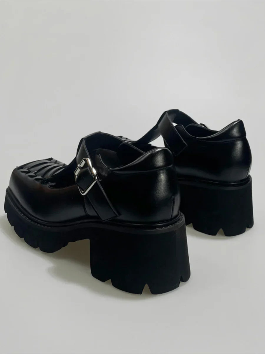 CHUNKY HEEL HOLLOW SINGLE SANDALS S027