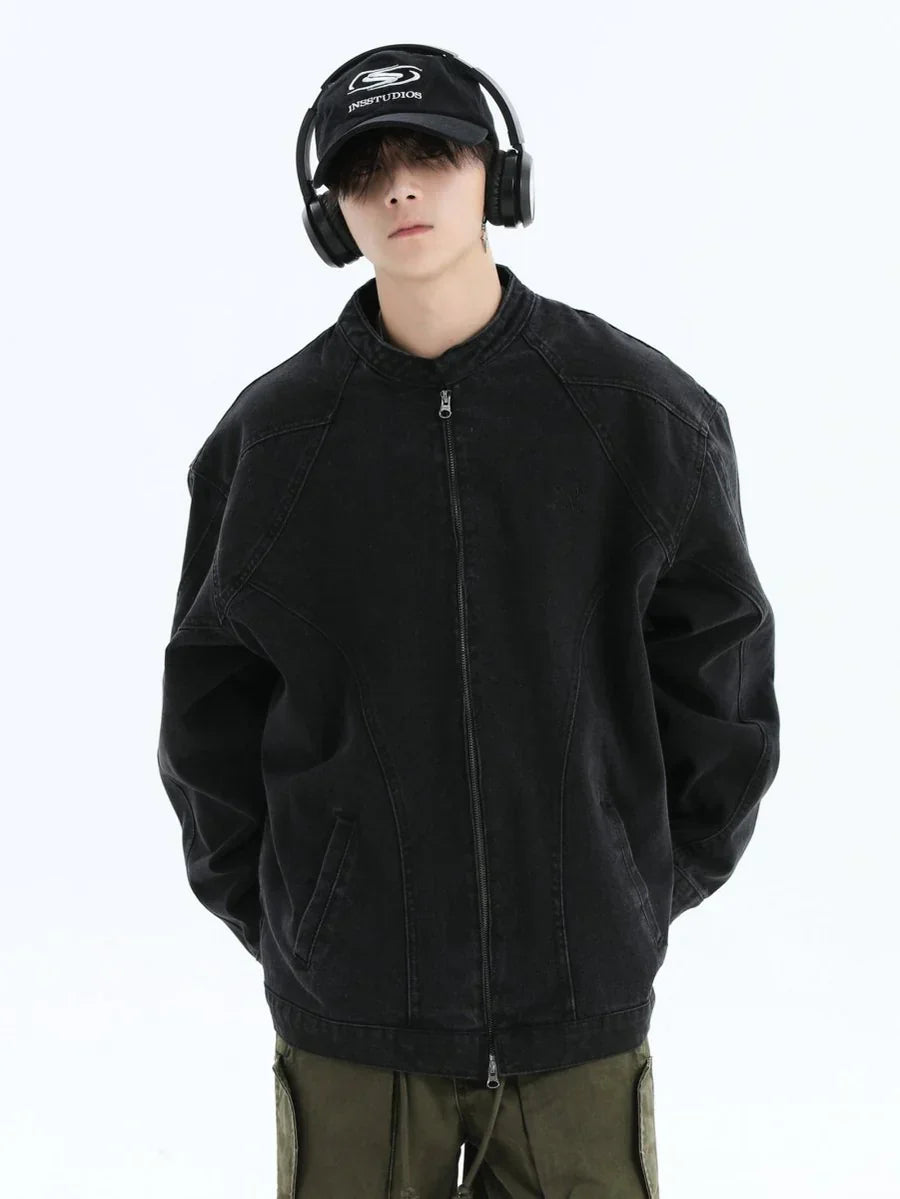 [INSstudios] WASHED DENIM JACKET ZIPPER FE0480