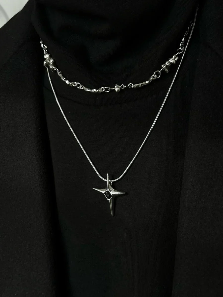 DOUBLE LAYER CHAIN ASYMMETRICAL NECKLACE   FA118