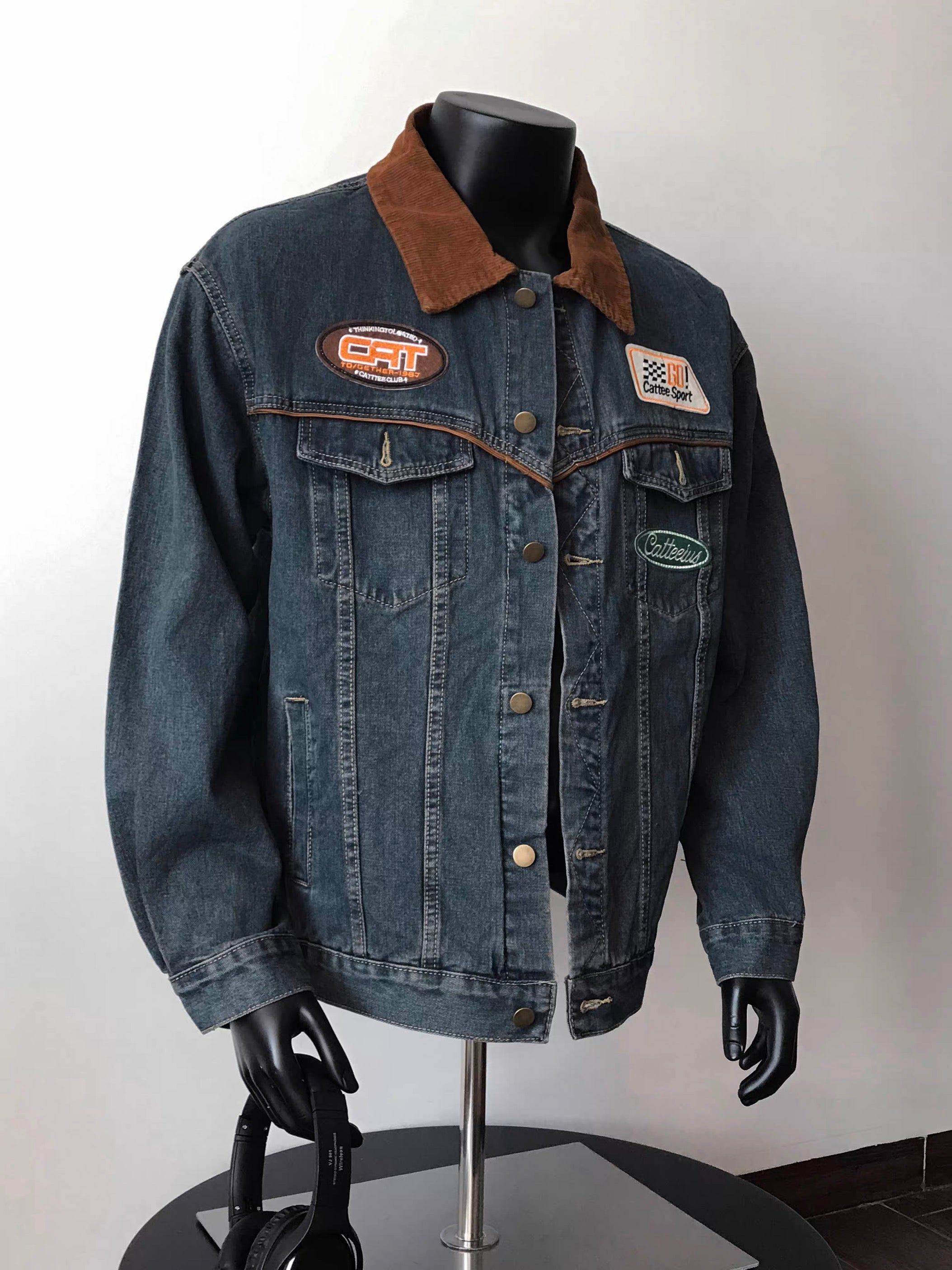 Men’s Vintage Patch Denim Jacket – American Retro Streetwear Outerwear  FE0288