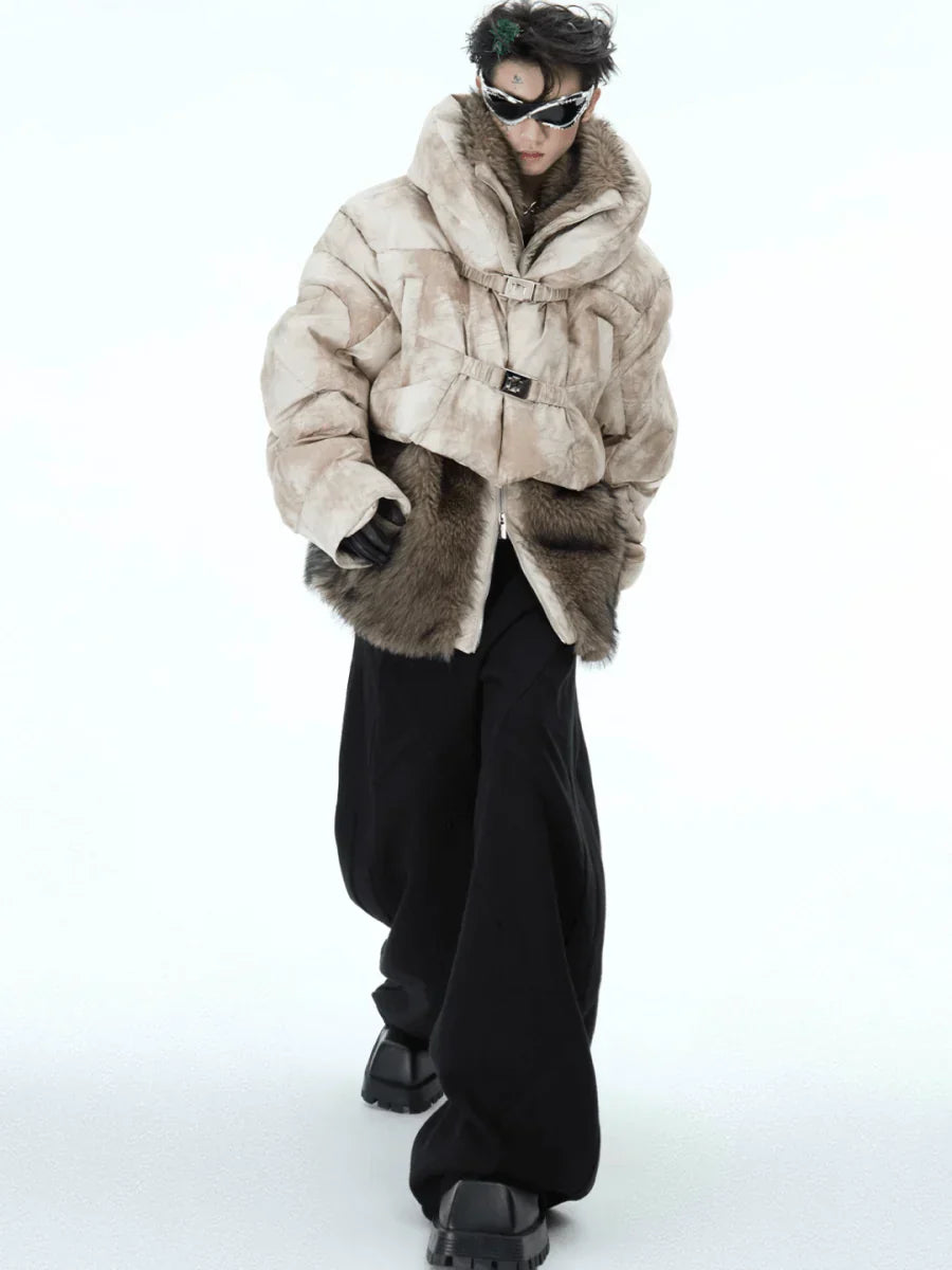 [CULTUREE] FAKE TWO-PIECE DESIGN FUR COTTON JACKET   FE0489