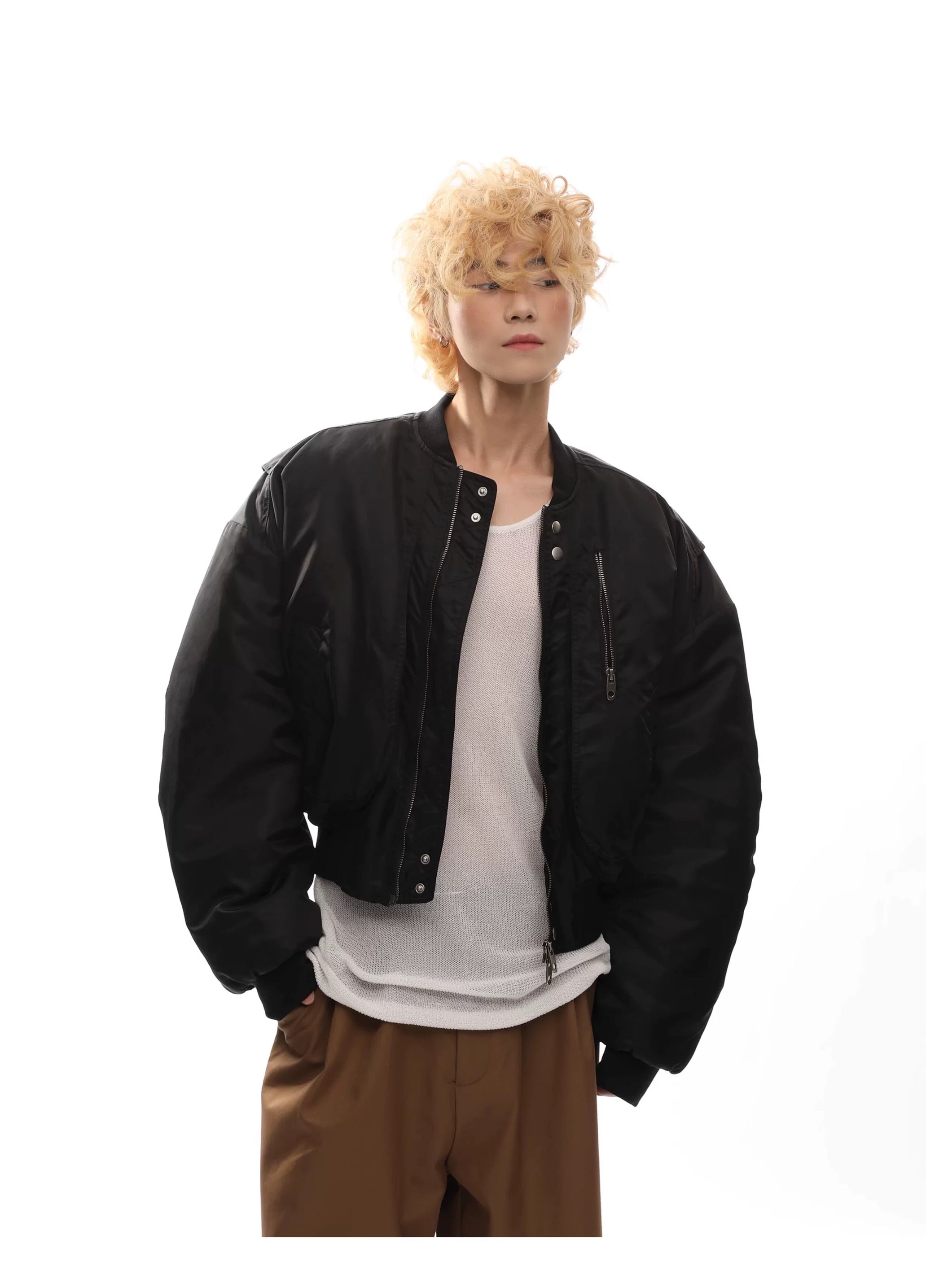 Men’s Cropped Bomber Puffer Jacket – American High Street Short Cotton Outerwear   FE0025