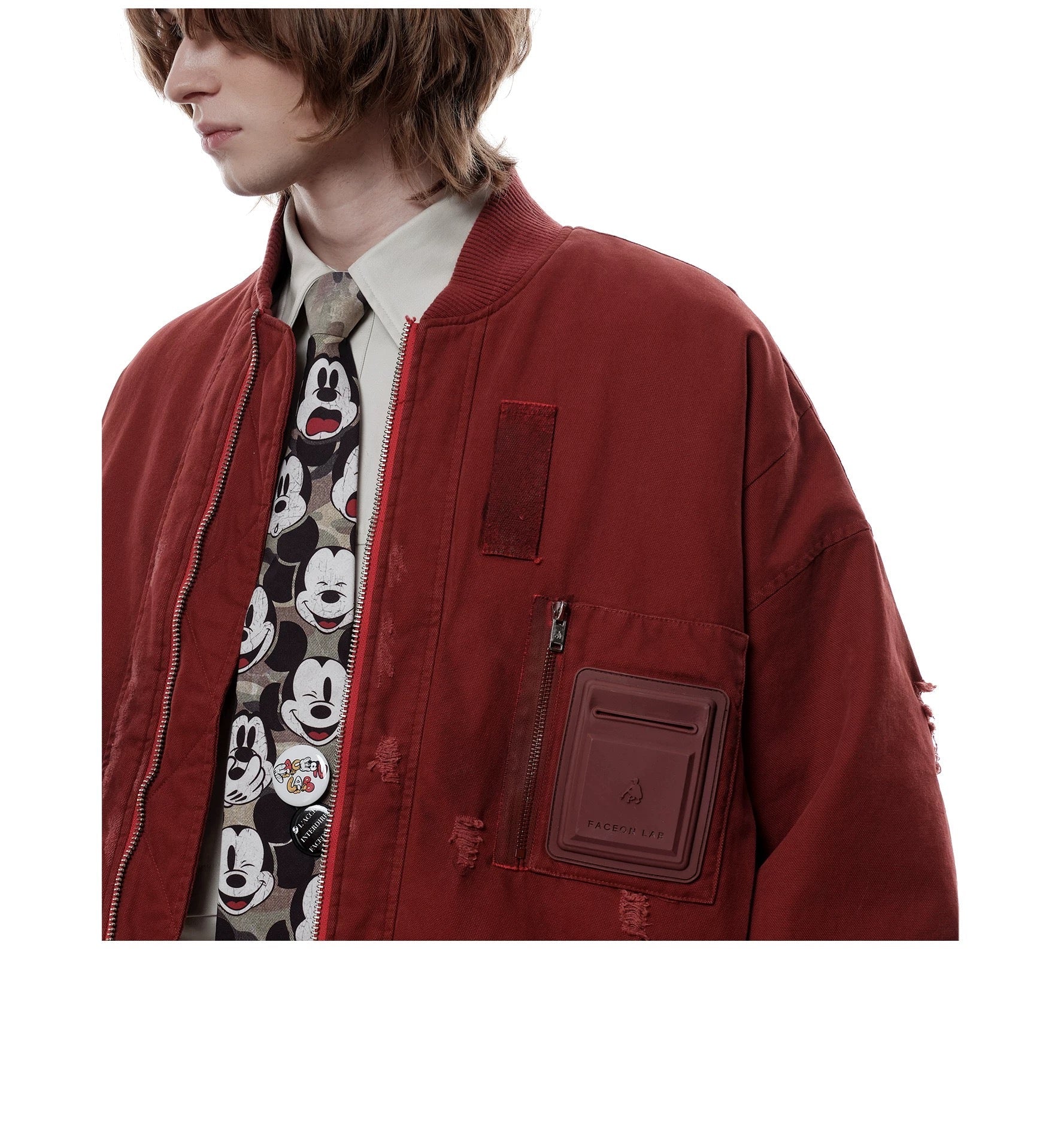 Men’s Burgundy MA-1 Distressed Bomber Jacke  FE0306