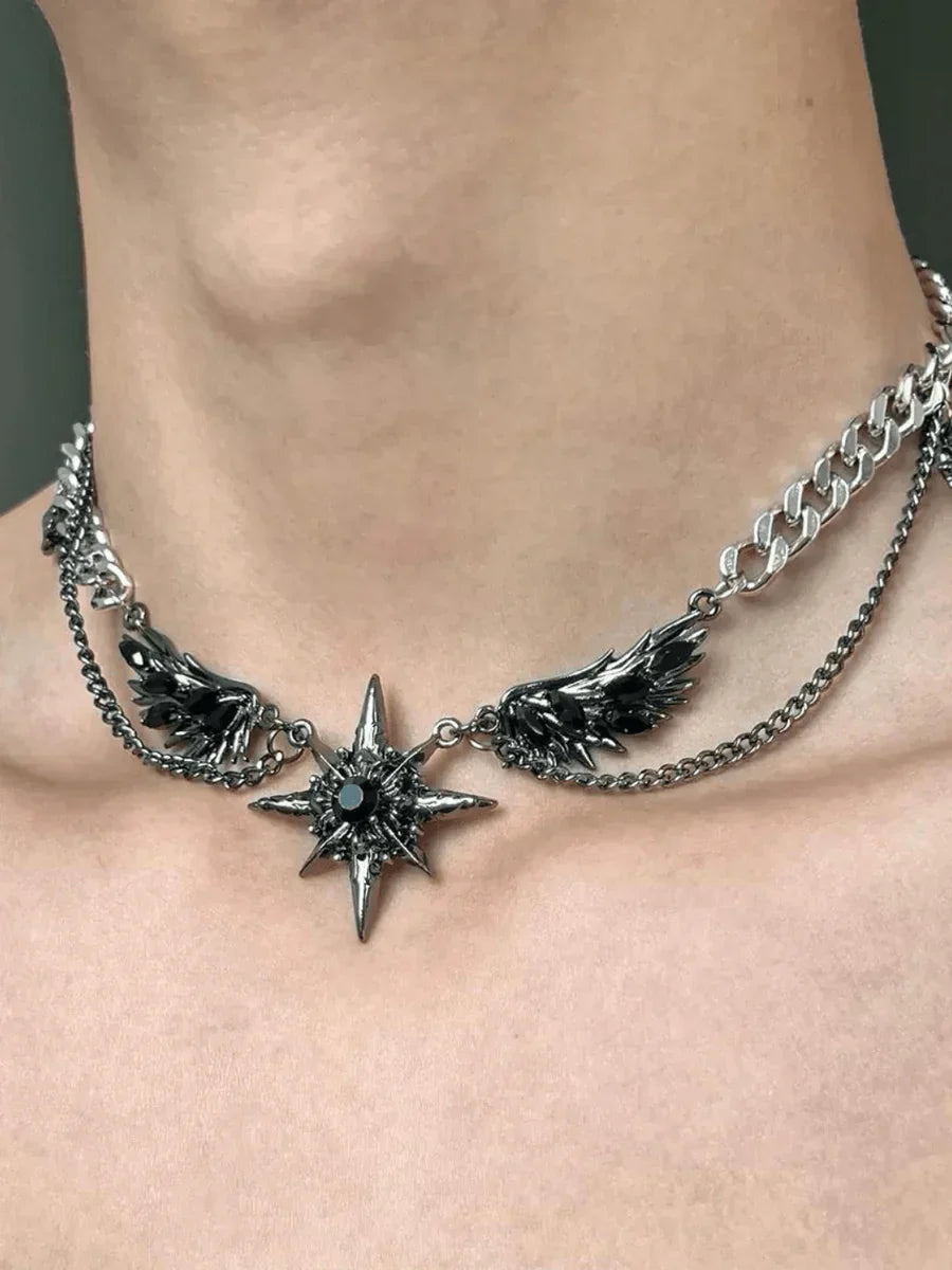 [CHEALIMPID] DARKGEMSTONE DIAMONDS WINGS DESIGN NECKLACE   FA088