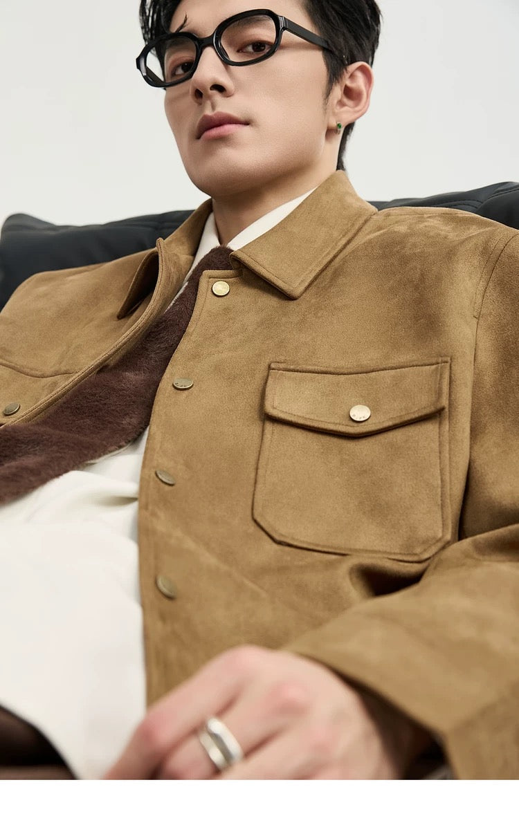 Men's Retro Premium Faux Suede Lapel Jacke  FE0275