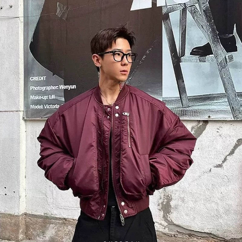 Men’s Cropped Bomber Puffer Jacket – American High Street Short Cotton Outerwear   FE0025