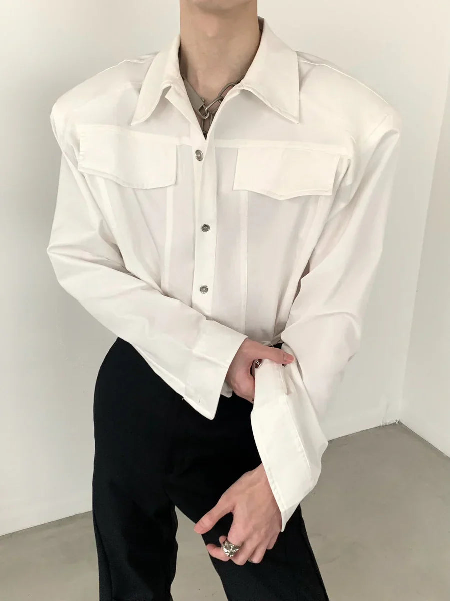 [AUTUMNWIND] BLACK SHOULDER PADS METAL PUNK SHIRT  FE0479