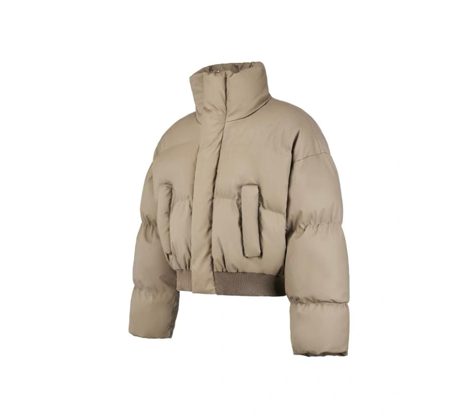Men’s Clean Fit Short Puffer Jacket – American Minimal Street Winter Coat  FE0310