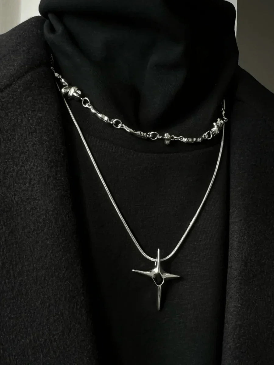 DOUBLE LAYER CHAIN ASYMMETRICAL NECKLACE   FA118