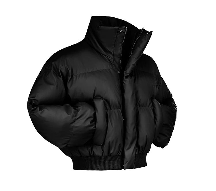 Men’s Clean Fit Short Puffer Jacket – American Minimal Street Winter Coat  FE0310