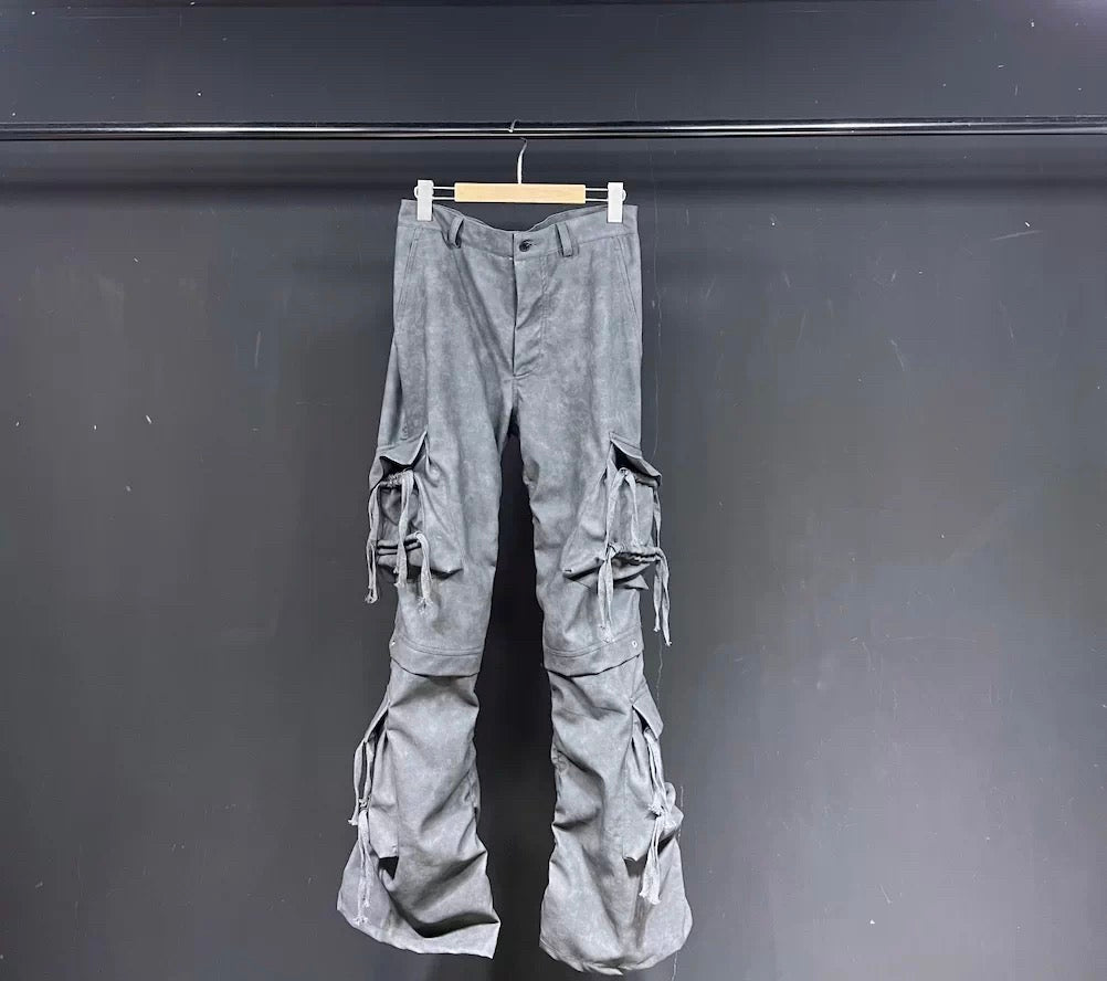 Men’s Suede PU Washed Flared Pants    FE0280