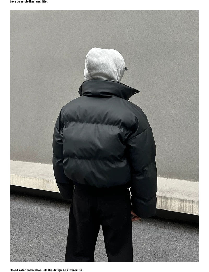 Men’s Clean Fit Short Puffer Jacket – American Minimal Street Winter Coat  FE0310