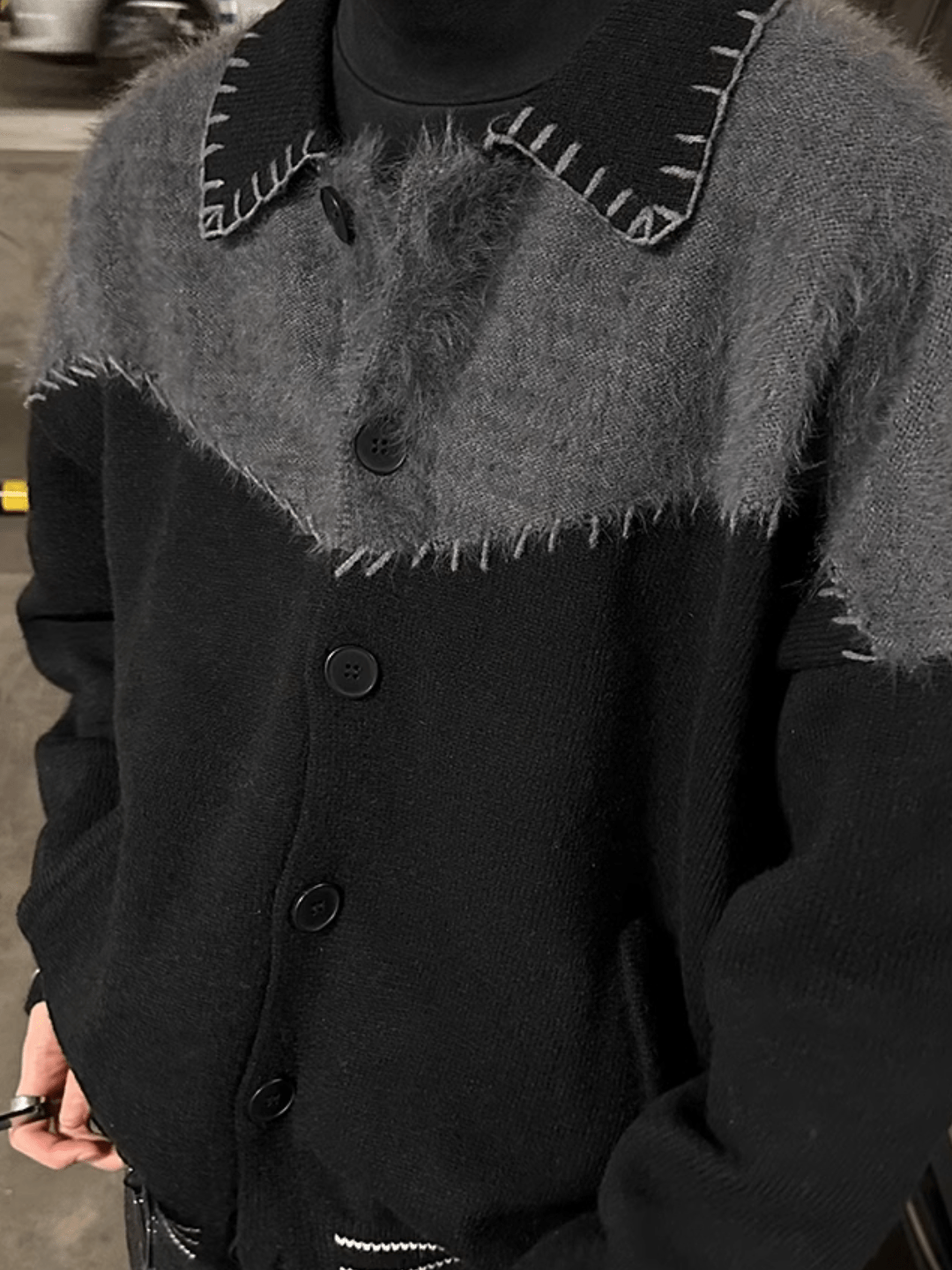[JM HOMME] Clashing color loose sweater jacket   FE0619