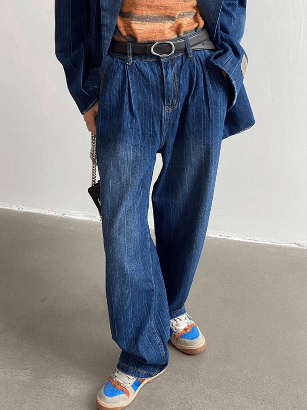 [GENESISBOY] Washed striped loose denim suit  FE0609
