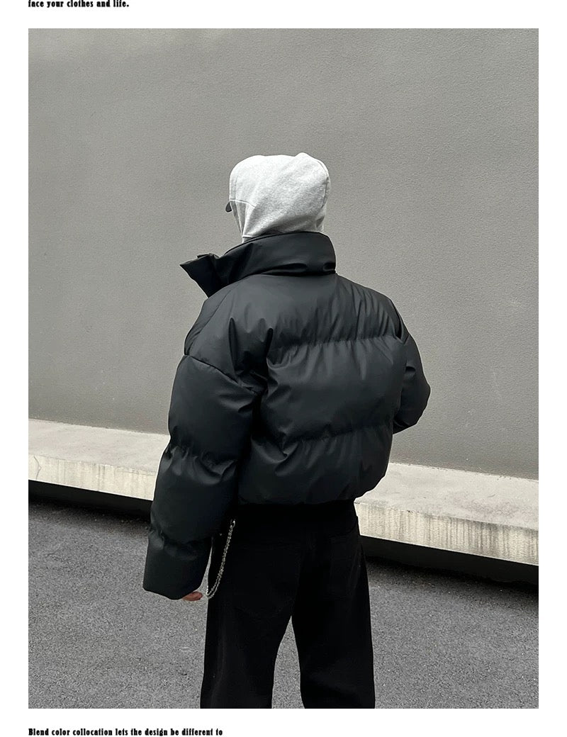 Men’s Clean Fit Short Puffer Jacket – American Minimal Street Winter Coat  FE0310